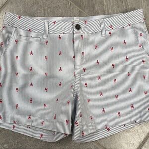 Market & Spruce Blue-White Stripe Shorts with Red Lobsters, nautical beach